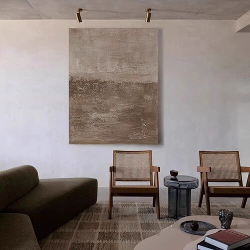 手绘油画现代f简约侘寂赤贫风民宿客厅装饰画抽象肌理立体玄关挂 - 图2