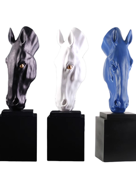 新中式轻奢展厅客厅软装s饰品尊马首部动物摆件艺术马头摆设工艺