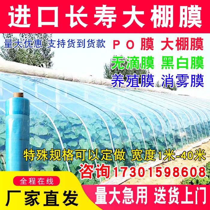 进口高透光消雾po膜塑料薄膜无滴蔬菜大棚膜绿白膜青储加厚黑白膜