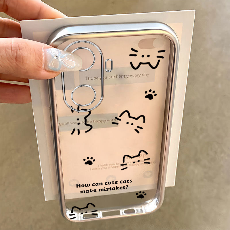 适用华为畅享60/70/80手机壳X电镀透明壳wikohi畅享60S/80pro防摔70M时尚网红畅享Z创意plus高颜值线条猫咪 - 图0