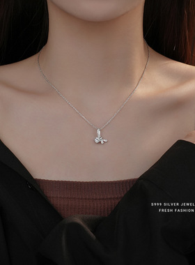 s999纯银莫桑石蝴蝶结吊坠时尚锆