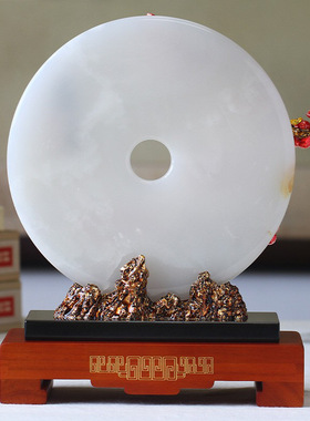 玉石平安扣摆件新居乔迁家居客厅装饰酒柜玄关中式珐琅彩摆设