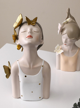 创意蝴蝶女c孩摆件轻奢风北欧客厅玄关电视柜样板间桌面软装饰品