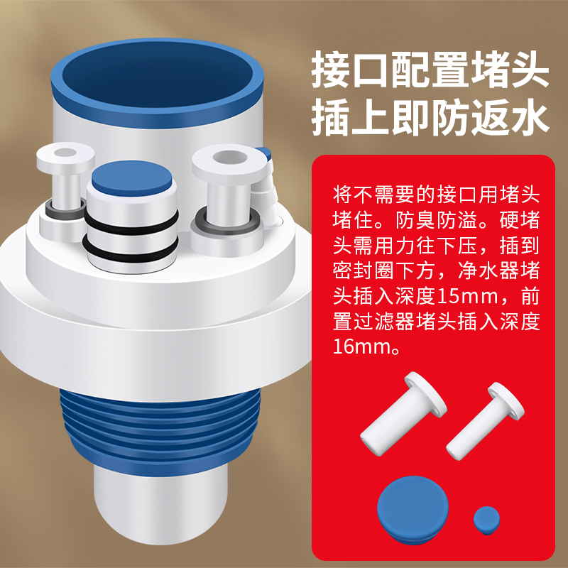 厨房下水管三头通集成防臭神器防返臭三通排水道接头多功能分水器 - 图2