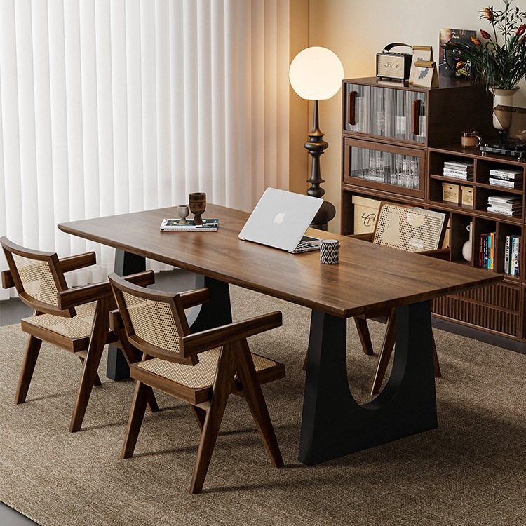 严选实木餐桌胡桃木色大长书桌工作台大板餐书桌一体会议办公桌子,淘宝优惠券,粉丝福利购,淘宝优惠卷