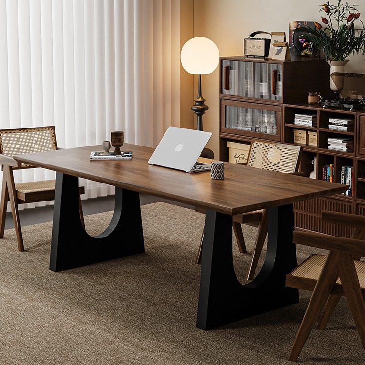 严选实木餐桌胡桃木色大长书桌工作台大板餐书桌一体会议办公桌子,淘宝优惠券,粉丝福利购,淘宝优惠卷