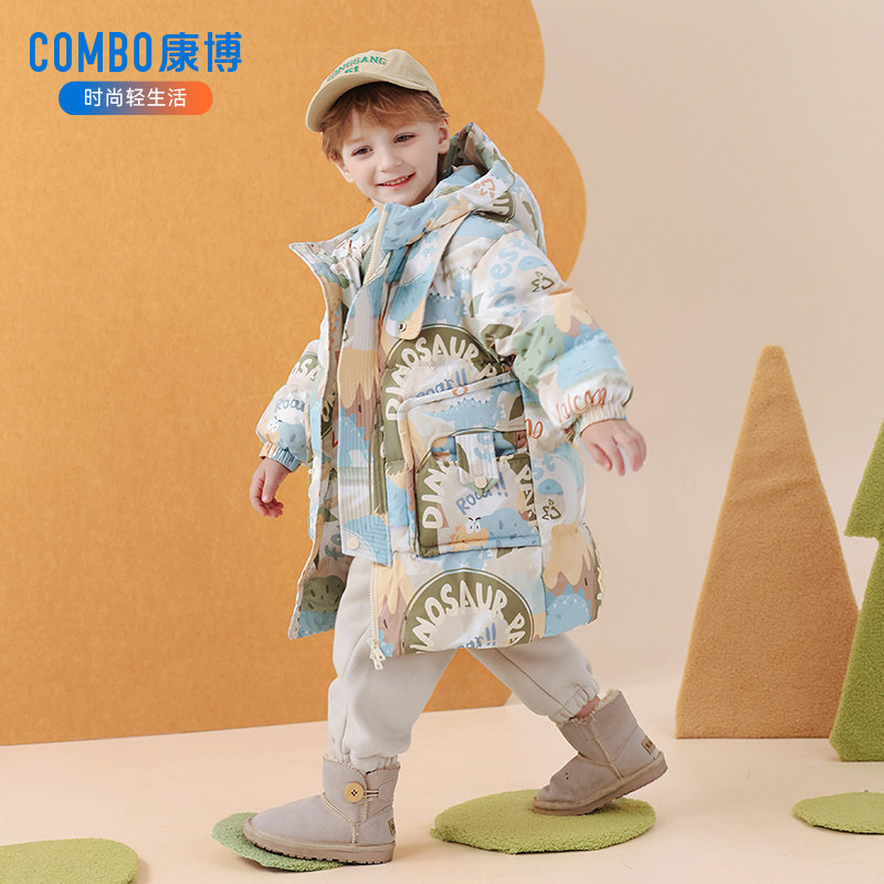 康博男童儿童羽绒服中长款宝宝小童可爱新款加厚保暖冬装外套冬季
