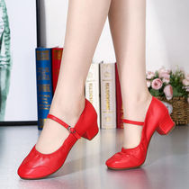 Dance Shoes Woman Soft Bottom Dancing laces heel 2021 Seasons square dance womens shoes with ballroom dancing shoes whole bottom red