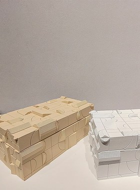 现代轻奢装饰盒白色o素肌理纹字母树脂首饰收纳盒样板间卧室梳妆