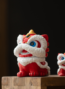 国潮喜庆小醒狮摆件高级感小众桌面装饰品创意舞狮招财萌宠送礼物