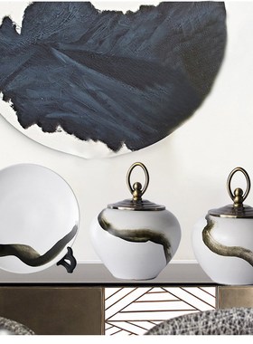 新中式陶瓷家居储物罐样板间玄关茶F几酒柜书房一笔墨水陶瓷摆件