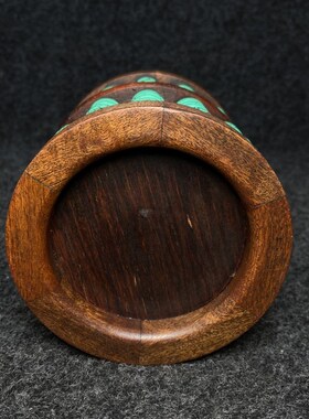 收藏红木镶绿松石珠o子算盘笔筒文房摆件做旧直径10高11厘米