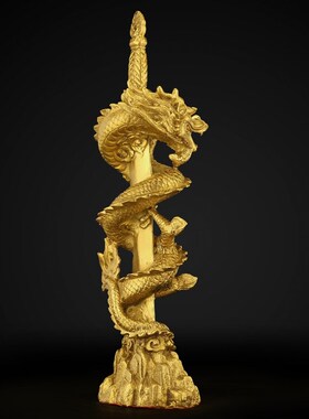 纯黄铜剑龙e摆件铜龙蟠龙剑龙宝剑家居客厅玄关办公室装饰品桌面