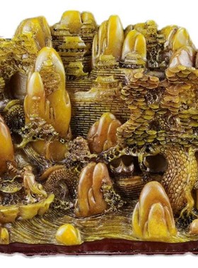 仿玉石寿山石田黄石富水长流客厅办公室玄K关摆件家居装饰山水摆