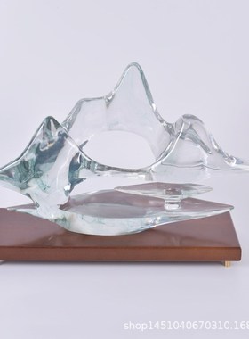 新中式云山装饰摆件售楼处客厅玄关柜装饰L品办公室书桌高端工艺