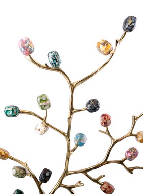 轻奢现代彩色玛瑙石大理石底座客厅E玄关柜样板间电视柜家居装饰