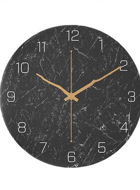 简约大理石纹理金属客厅圆形挂钟墙上艺术装饰品摆件静Z音创意钟