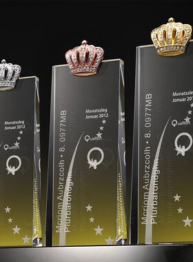 创意奖杯定做水晶奖杯定制皇金B银铜冠钻石制作优秀员工纪念刻字