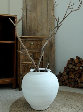 Atpeun简约白色现代落地大肚月亮罐G陶瓷花瓶客厅装饰品干花民宿