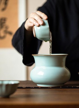 ATPEUN青瓷汝窑茶洗陶瓷汝瓷水洗碗水孟笔洗水培花W盆功夫茶具茶