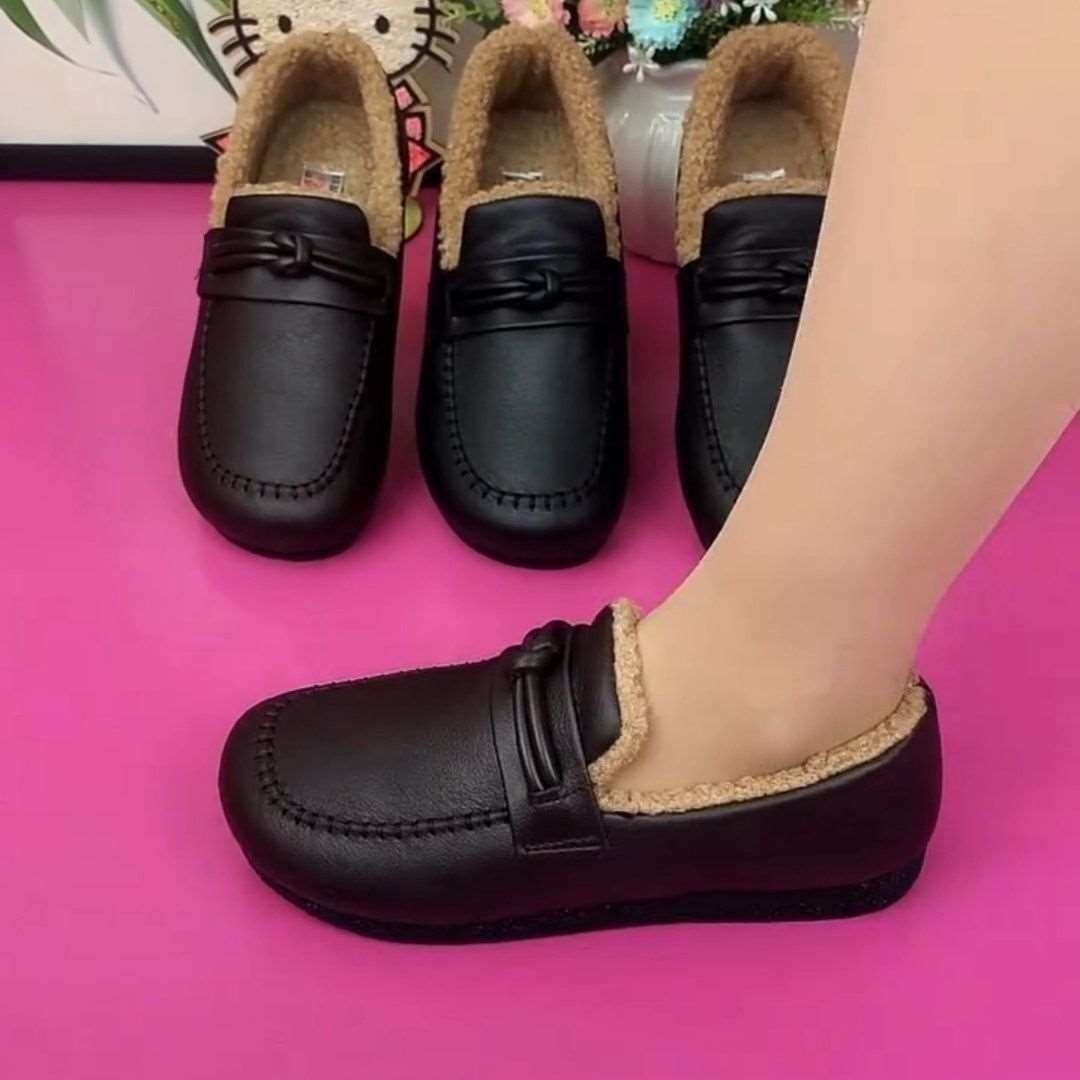 冬季加绒加厚保暖女棉鞋软底舒适妈妈鞋平底豆豆一脚蹬小皮鞋棉靴,淘宝优惠券,粉丝福利购,淘宝优惠卷