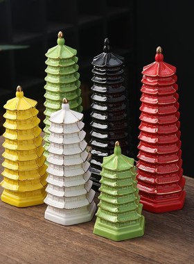陶瓷文昌塔摆件7层m13层9十三层九层书桌学生办公室桌面黑黄红绿