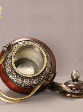 藏式红铜酥油茶壶尼泊尔手工净水壶铜H茶壶水壶酒壶敬水壶西藏摆