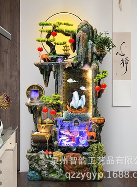 假山喷泉流水摆件客厅工艺品鱼缸办公G室加湿器落地家居装饰品室
