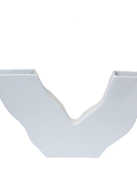 现代极简轻奢黑白色V字形花插饰品摆件I北欧简约客厅陶瓷干花花瓶