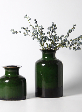 现代新古典美式i复古绿色陶瓷花瓶摆件家居样板间别墅插花器装饰