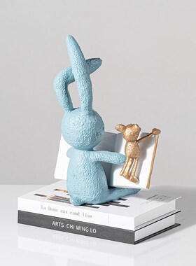 Rzone 简约看书小兔趣味卡通摆件样板间儿童房Q书房卧室家居装饰