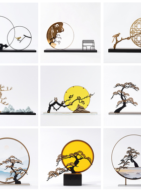 极速新中式金属亚克力屏风摆件客A厅玄关样板间别墅山景艺术家居