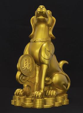 爆款铜狗摆件纯黄铜坐地生财招财狗生肖狗西北缺角家居客厅看门狗
