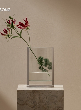 RESONG日诵家居 凌缘银边花瓶 软装设计摆场桌面玻璃花器插花饰品
