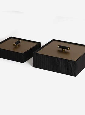 现代样板房轻奢梳妆台装饰盒摆件样板F间售楼处白色皮革金属首饰