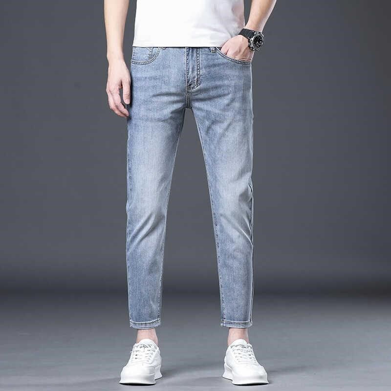 夏季薄款浅蓝色牛仔裤男九分裤修身小脚高端弹力不掉色男裤,淘宝优惠券,粉丝福利购,淘宝优惠卷