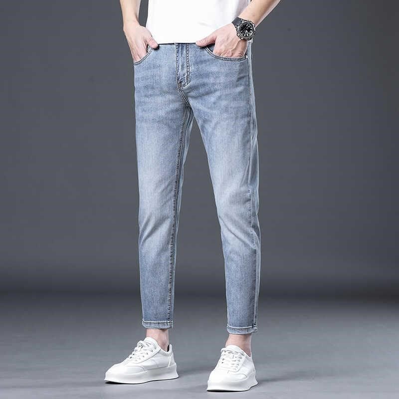夏季薄款浅蓝色牛仔裤男九分裤修身小脚高端弹力不掉色男裤,淘宝优惠券,粉丝福利购,淘宝优惠卷