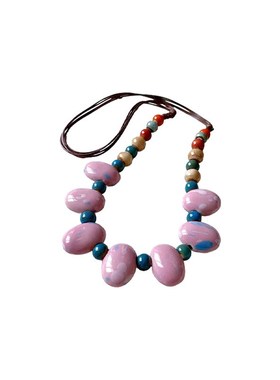 民族风圆形串珠陶瓷项链小众高级感复古锁骨链时尚个Y性气质项饰