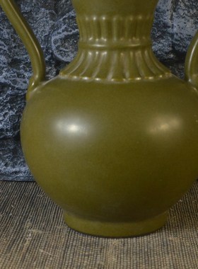仿古瓷器 复古做旧清乾隆风格 茶叶末釉双耳葫P芦瓶 古董古玩摆件
