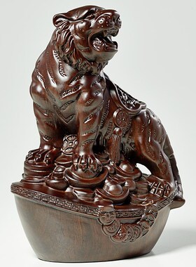 黑檀木雕老虎摆件木质木头动物生肖E元宝虎客厅隔断酒柜博古架装