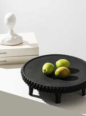现代简约高脚黑白色陶瓷水果盘摆件轻奢创意客厅S餐厅茶几餐桌装
