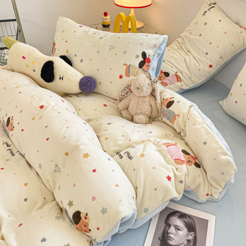 A类冬季牛奶绒加厚四件套加绒被罩床单被套床笠学生宿舍三件套件4