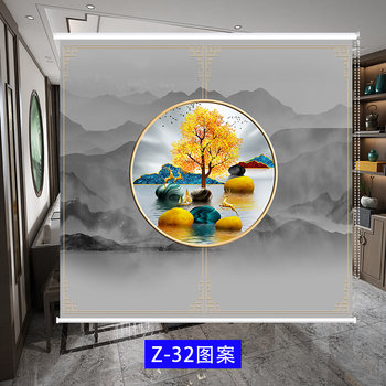 Customized Chinese-style mountain ink painting printed roller blind curtain roll-pulllift office study room ປ້ອງກັນແສງແດດຢ່າງເຕັມທີ່