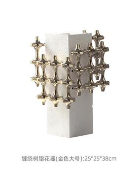 爆款2U8K现代轻奢九宫格陶瓷缠绕摆件银色缠绕花器客厅台面样板间