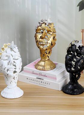 爆款欧式创意镂空人脸雕像摆件桌面酒柜装饰品拍照摄影道具树脂工