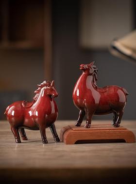 招财陶瓷马摆件小号客厅玄关酒柜办公桌面生肖马年吉祥物装饰摆设