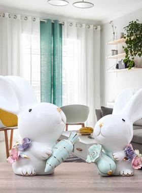 陶瓷兔子治愈系小摆件卡通可爱现代简约酒柜客厅家居玄关装饰品