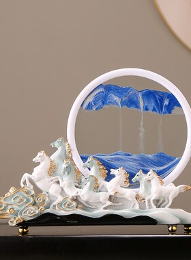 新品八骏雄风招财马m沙漏流沙画摆件客厅办公室酒柜装饰品公司开