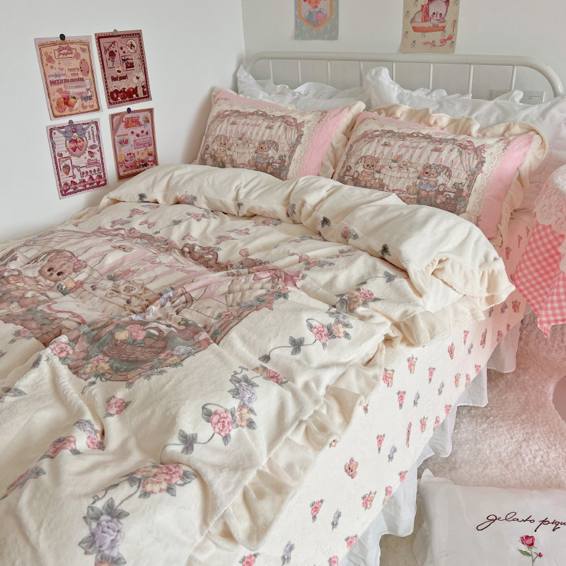 极速花园熊冬季牛奶绒四件套可爱少D女公主风床上保暖加绒加厚双,淘宝优惠券,粉丝福利购,淘宝优惠卷