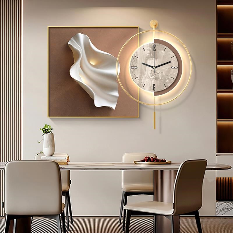 轻奢高级感挂钟餐厅装饰画浮雕z立体感带钟表挂墙客厅挂画餐桌时 - 图2